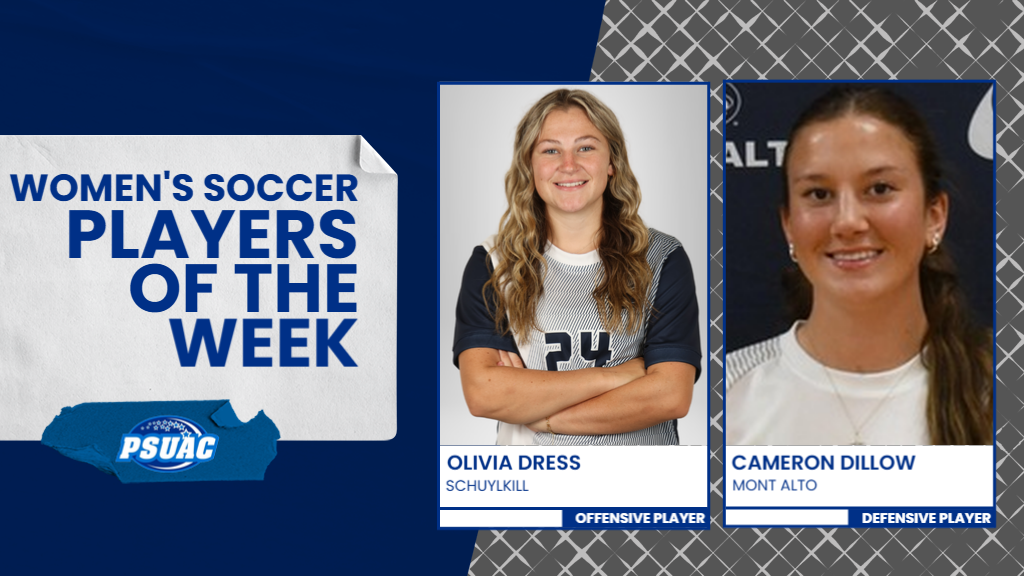 Penn State Schuylkill's Olivia Dress (left) and Penn State Mont Alto's Cameron Dillow were named the PSUAC Women's Soccer Players of the Week after their performances in the final week of the Women's Soccer regular season, ending October 26, 2025.
