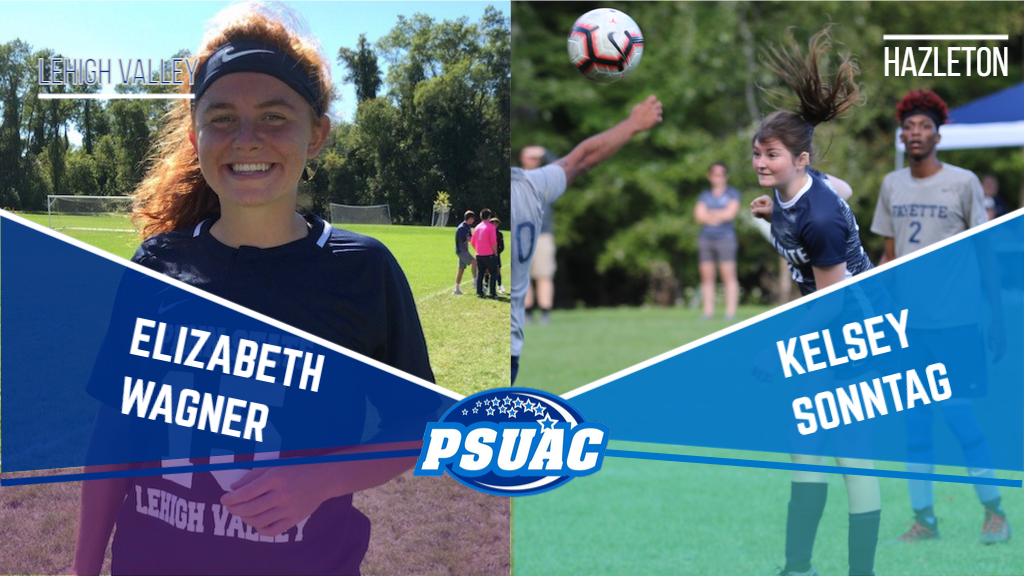 Penn State Lehigh Valley's Elizabeth Wagner (L) and Penn State Hazleton's Kelsey Sonntag.