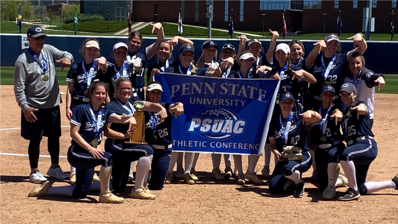 Penn State Brandywine celebrates their 2022 PSUAC Softball Championship.